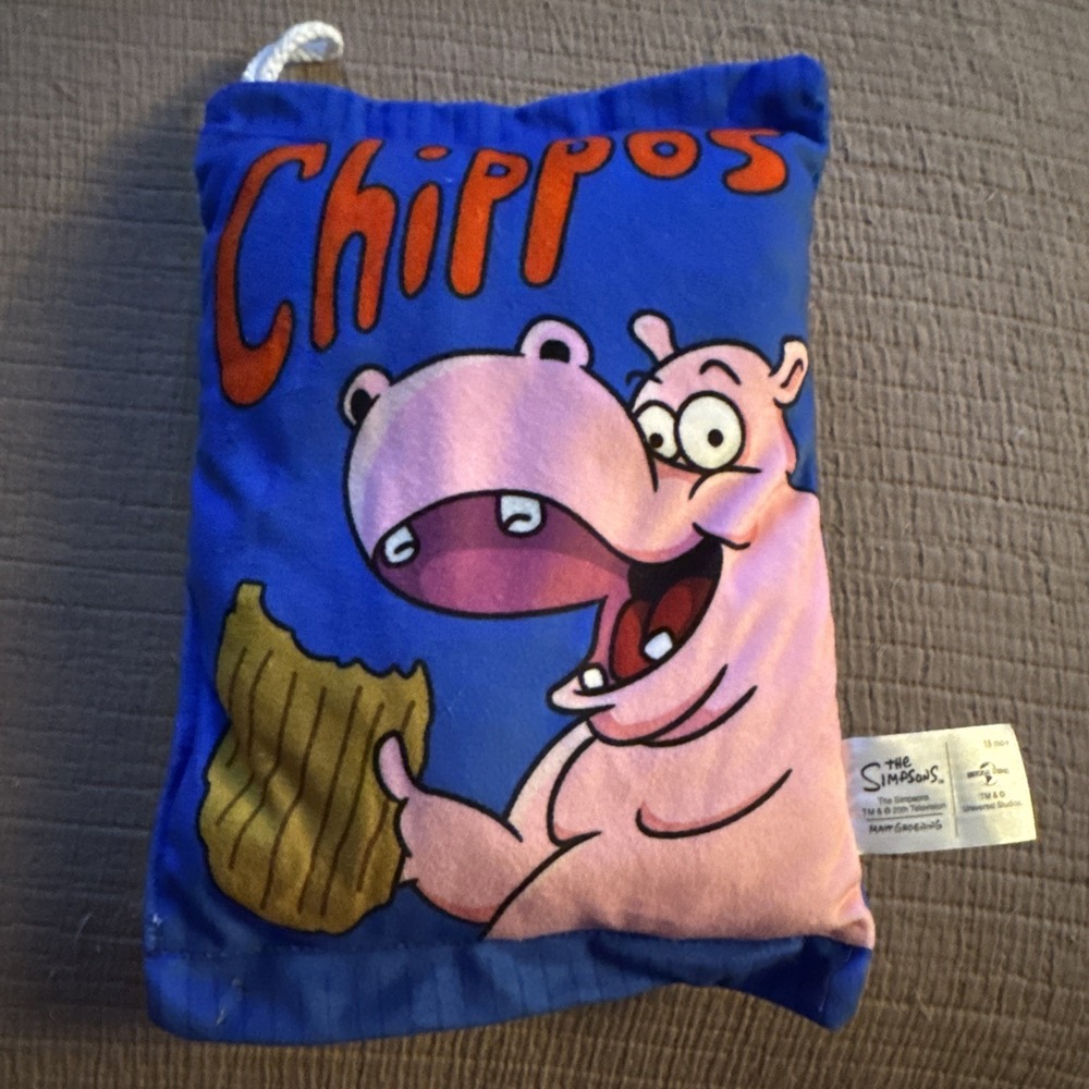 The Simpsons Chippos Hippo Chip‎ Bag Blue Plush Pillow Universal Studios